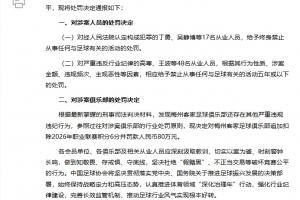 足坛假赌黑第三批处罚名单:丁勇等17人终身禁足!追加扣梅州6分